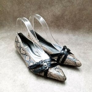 Attention Womens Frit 2  Sz 7 M Brown  Slip On Pointed Toe Snakeskin Print Low H